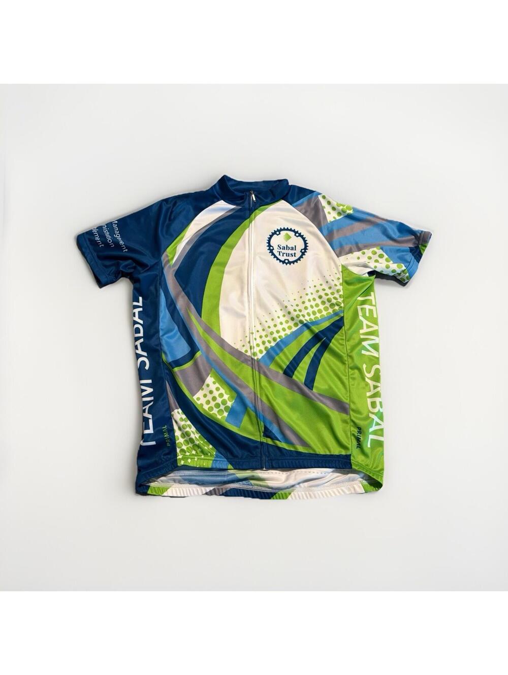 Primal Cycling Jersey Men's Medium Team Sabal Trust Green Blue Back Pockets(A14)